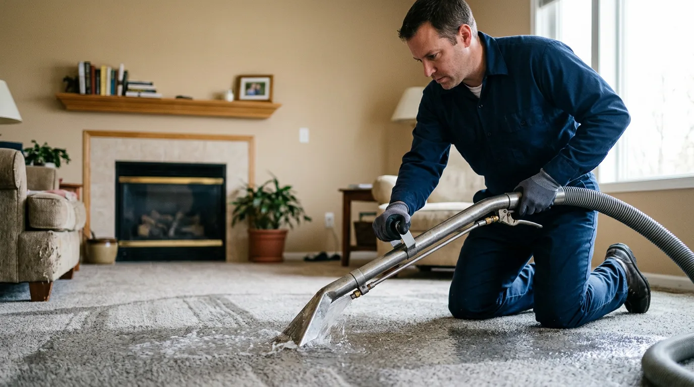 Water damage restoration technician working near Vandervoort, AR